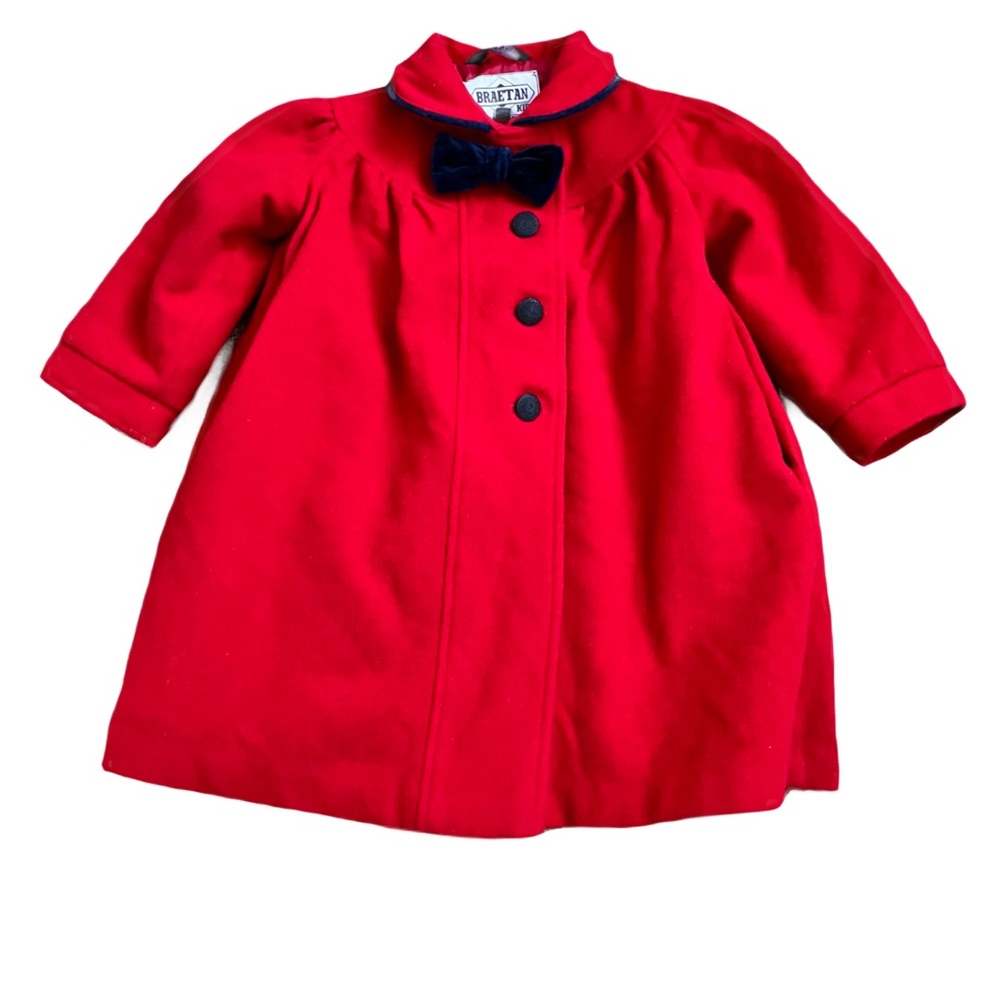Braetan Wool Coat, Little Girls Sz. 3, Red w/ Black Buttons, Fully Lined